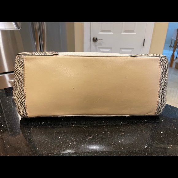 TORY BURCH PYTHON SNAKESKIN LEATHER COLOR BLOCK W/CANVAS SHOULDER BAG HANDBAG - Picture 10 of 16